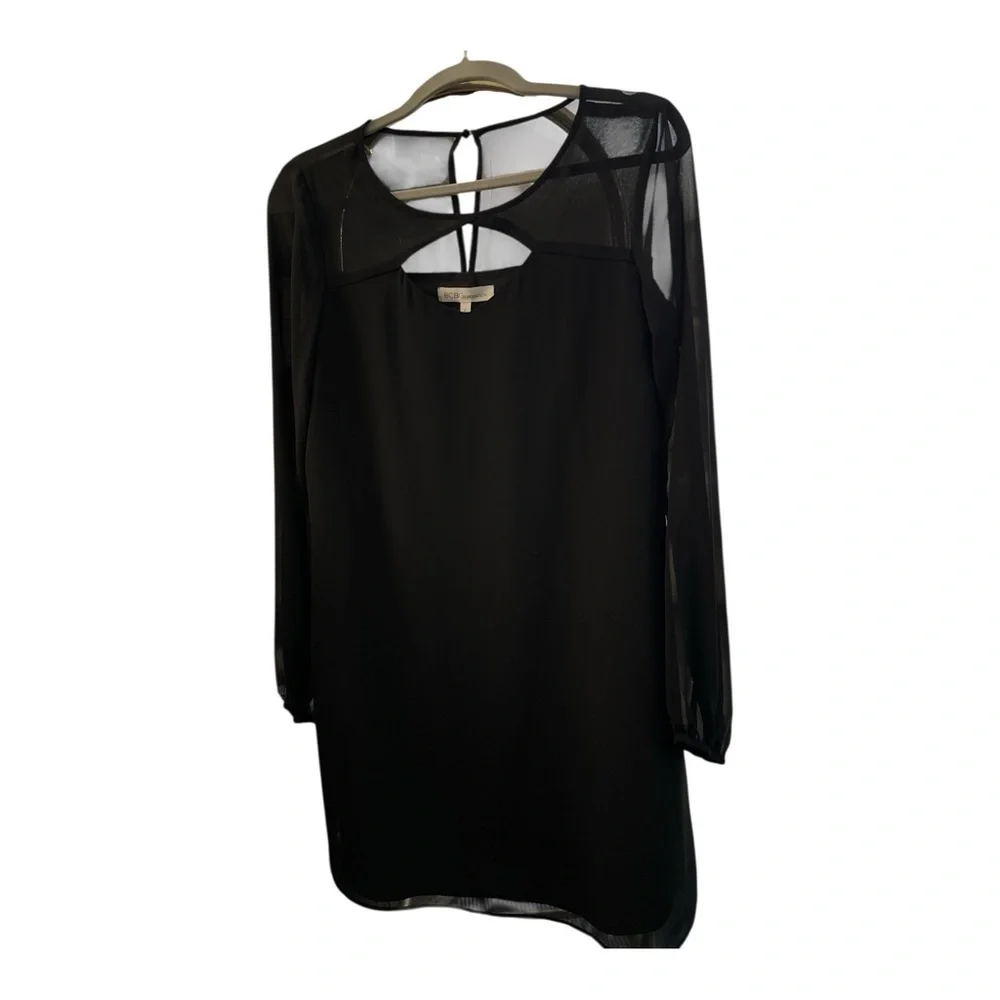 BCBGeneration Black Size Small Chiffon Mini Dress Sheer Sleeve Quiet Luxury NWT